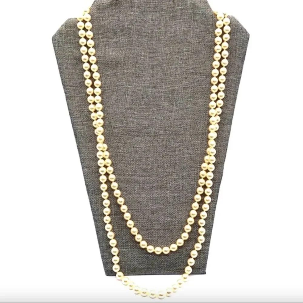 1970s 60" MONET Vintage Oyster Cream Knotted Glass Pearl Necklace-Rare-Unworn! - Picture 5 of 7